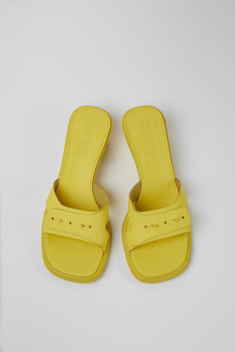 Yellow Women's Camper Dina Leather Sandals | 5418679-CD